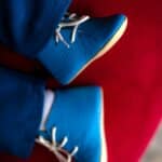 Pantof botez piele naturală - albastru ștrumf