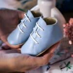 Pantof botez piele naturală - bleu