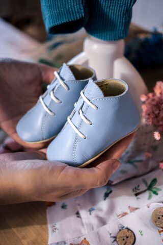Pantof botez piele naturală - bleu