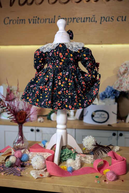 Rochiță Thea - bleumarin cu imprimeu floral - imagine 6