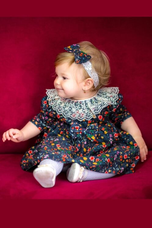 Rochiță Thea - bleumarin cu imprimeu floral - imagine 2