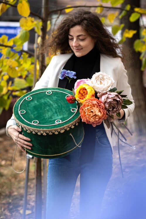 Cufăr botez catifea - verde - imagine 2