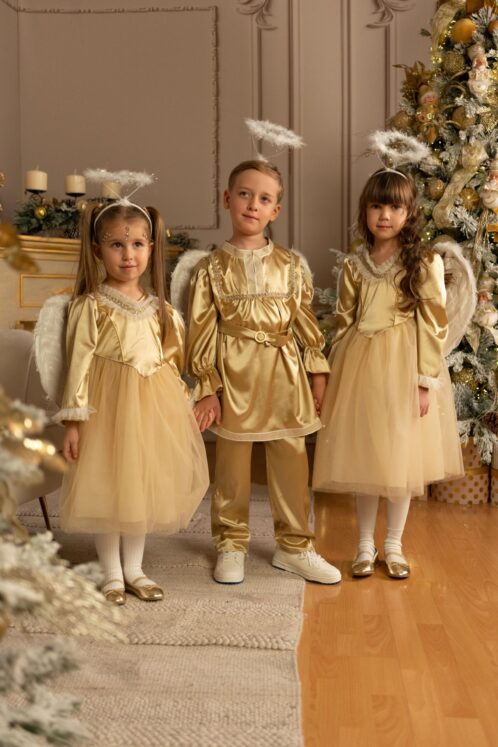 Costum de Serbare Îngeraș pentru fetițe - auriu - imagine 2