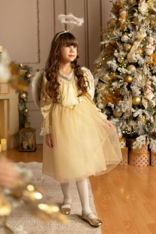 Costum de Serbare Înger pentru fetițe - auriu