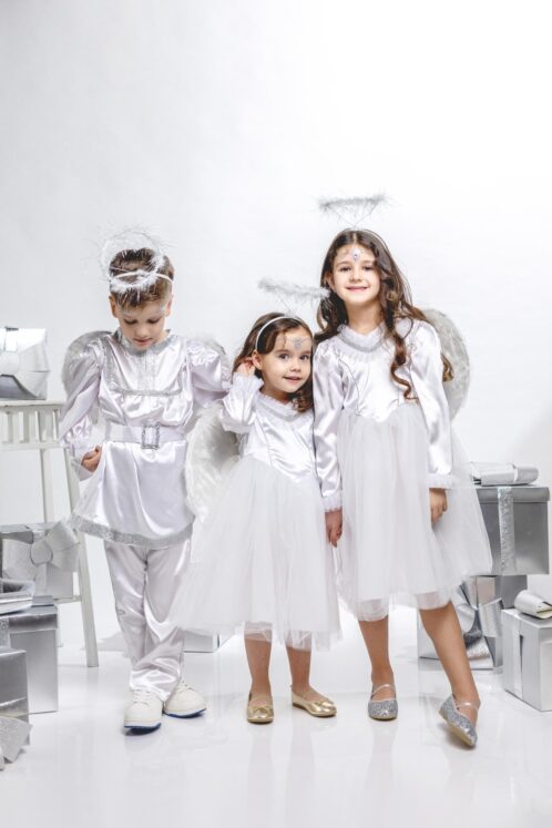 Costum de Serbare Îngeraș pentru fetițe - alb argintiu - imagine 2