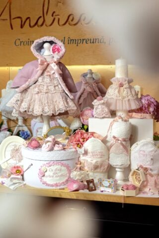 Set complet botez (trusou) - Claire și Capă roz vintage