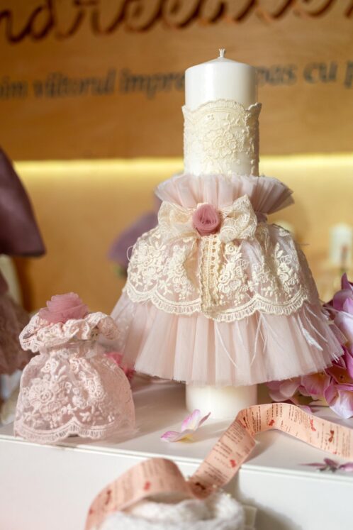 Set complet botez (trusou) - Claire și Capă roz vintage - imagine 7