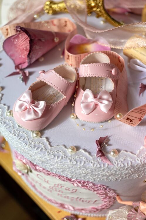 Set complet botez (trusou) - Claire și Capă roz vintage - imagine 11