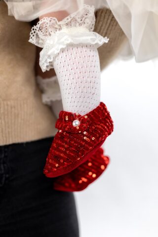 Botoșei catifea cu paiete handmade - roșu