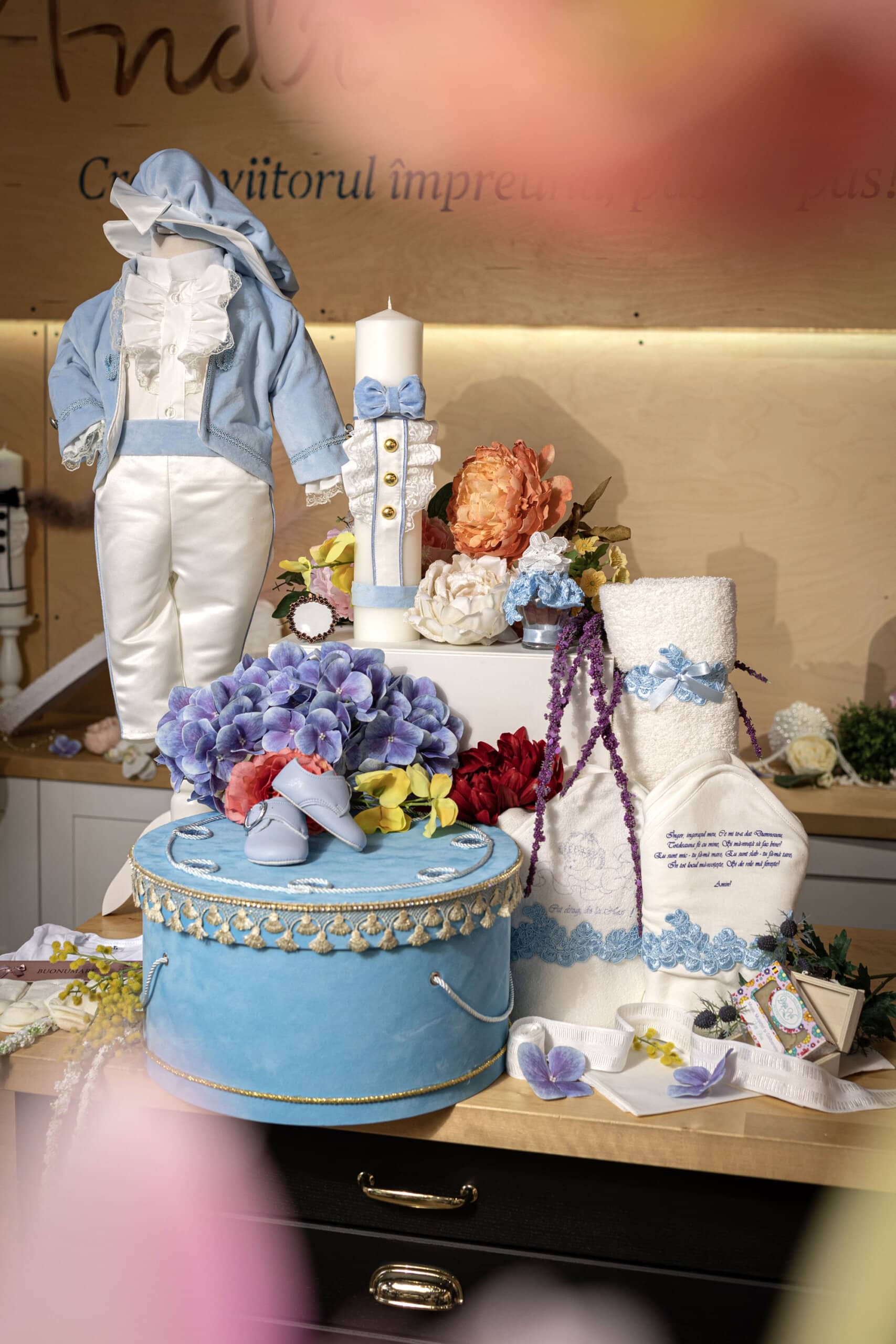 Set complet botez (trusou) - Micul Prinț - catifea - bleu 1 Set complet botez (trusou) - Micul Prinț - catifea - bleu