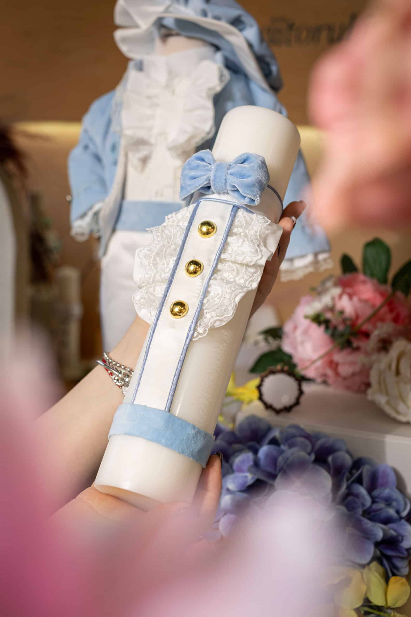 Set complet botez (trusou) - Micul Prinț - catifea - bleu 5 Set complet botez (trusou) - Micul Prinț - catifea - bleu - imagine 5