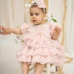 Rochiță Claire - roz - volane vintage - mânecă scurtă