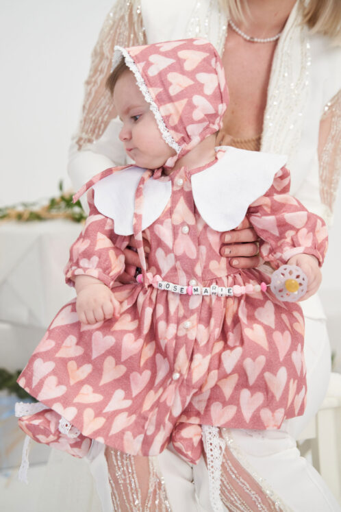 Rochie cu guler Petale alb - inimioare - imagine 2