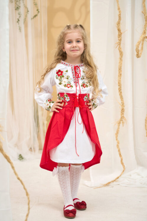 Rochie Fete tradițională Zenaida - roșu (3-6 ani) - imagine 4