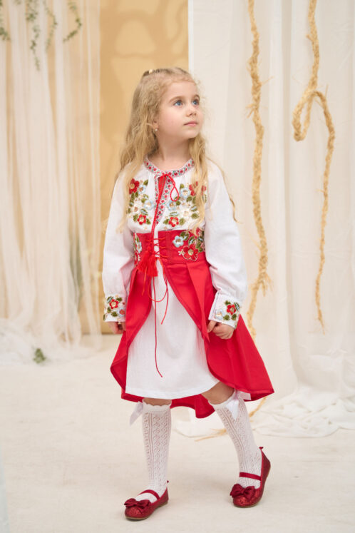 Rochie Fete tradițională Zenaida - roșu (3-6 ani) - imagine 8