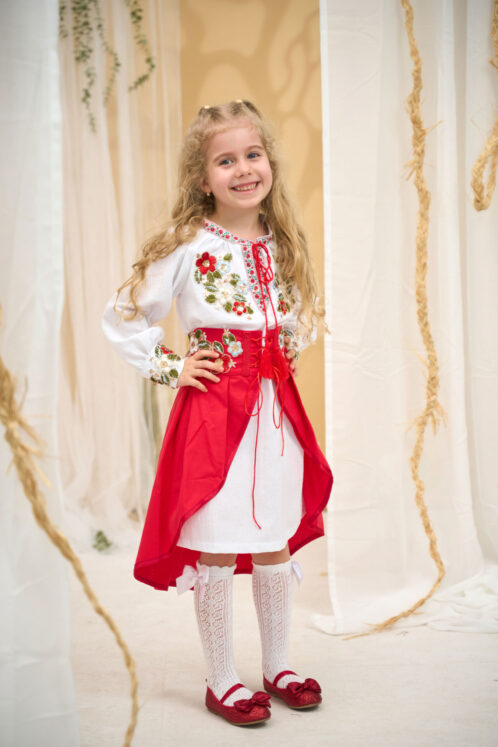 Rochie Fete tradițională Zenaida - roșu (3-6 ani) - imagine 6