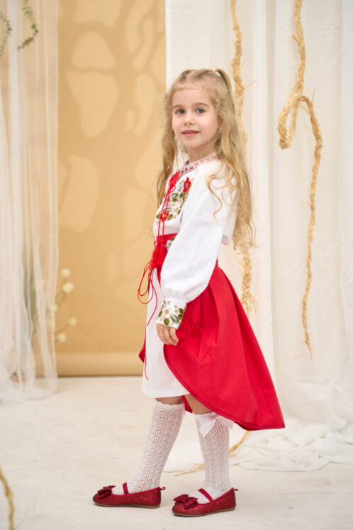 Rochie Fete tradițională Zenaida - roșu (3-6 ani) - imagine 10