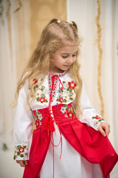 Rochie Fete tradițională Zenaida - roșu (3-6 ani) - imagine 3