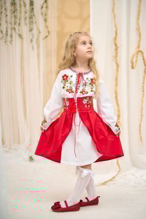 Rochie Fete tradițională Zenaida - roșu (3-6 ani)