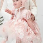 Set Pauline (mânecă scurtă) - roz cu flori albe