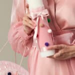 Lumânare botez A17 - Zora - ciucuri - roz