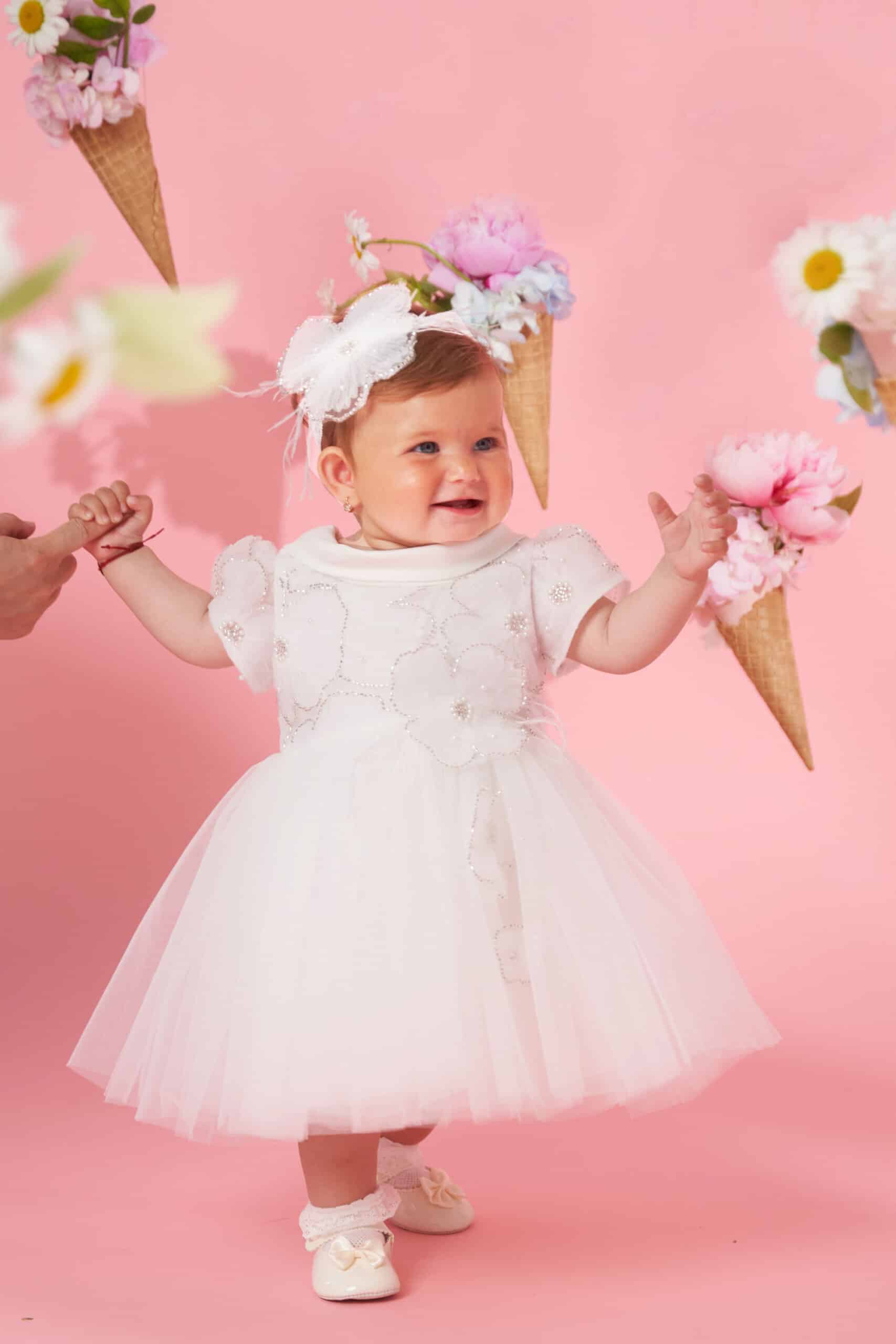 Rochiță Gloria - ivoire (mânecă scurtă) 1 Rochiță Gloria - ivoire (mânecă scurtă)