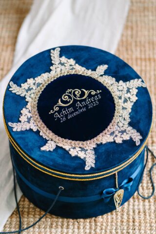 Cufar De Botez De Catifea Albastru Roial Auriu 6