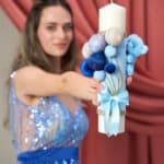 Lumânare botez A21 - Ursuleț cu baloane pe Catifea - Bleu