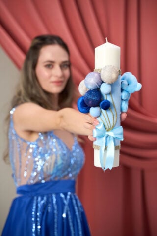 Lumânare botez A21 - Ursuleț cu baloane pe Catifea - Bleu