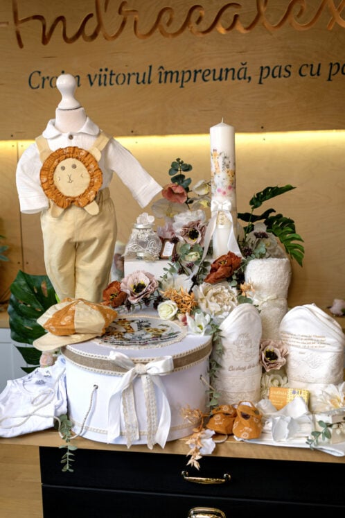 Set complet botez (trusou) - tematică Safari - Leu - mânecă lungă