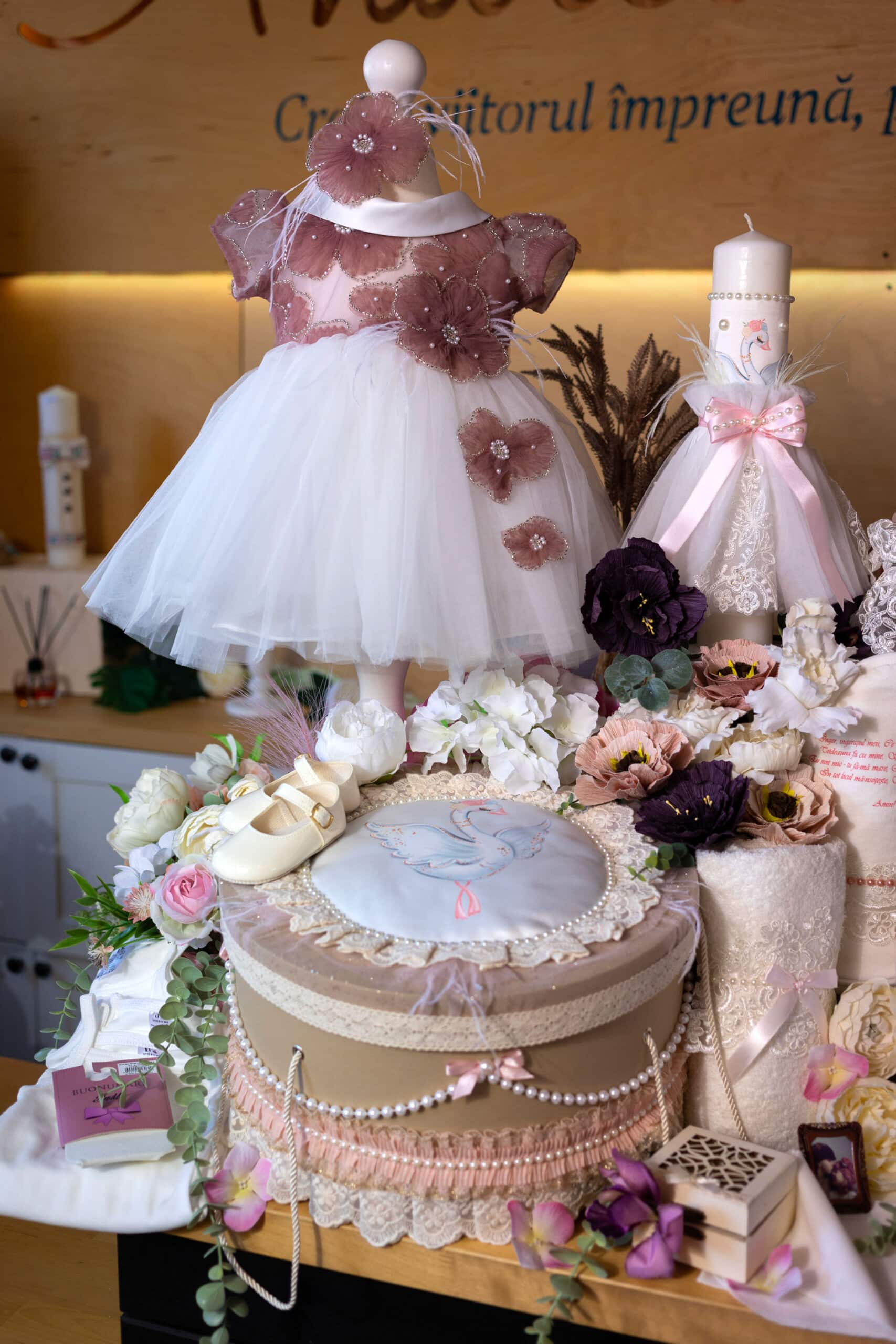 Set complet botez (trusou) - Gloria - roz vintage 2 Set complet botez (trusou) - Gloria - roz vintage - imagine 2