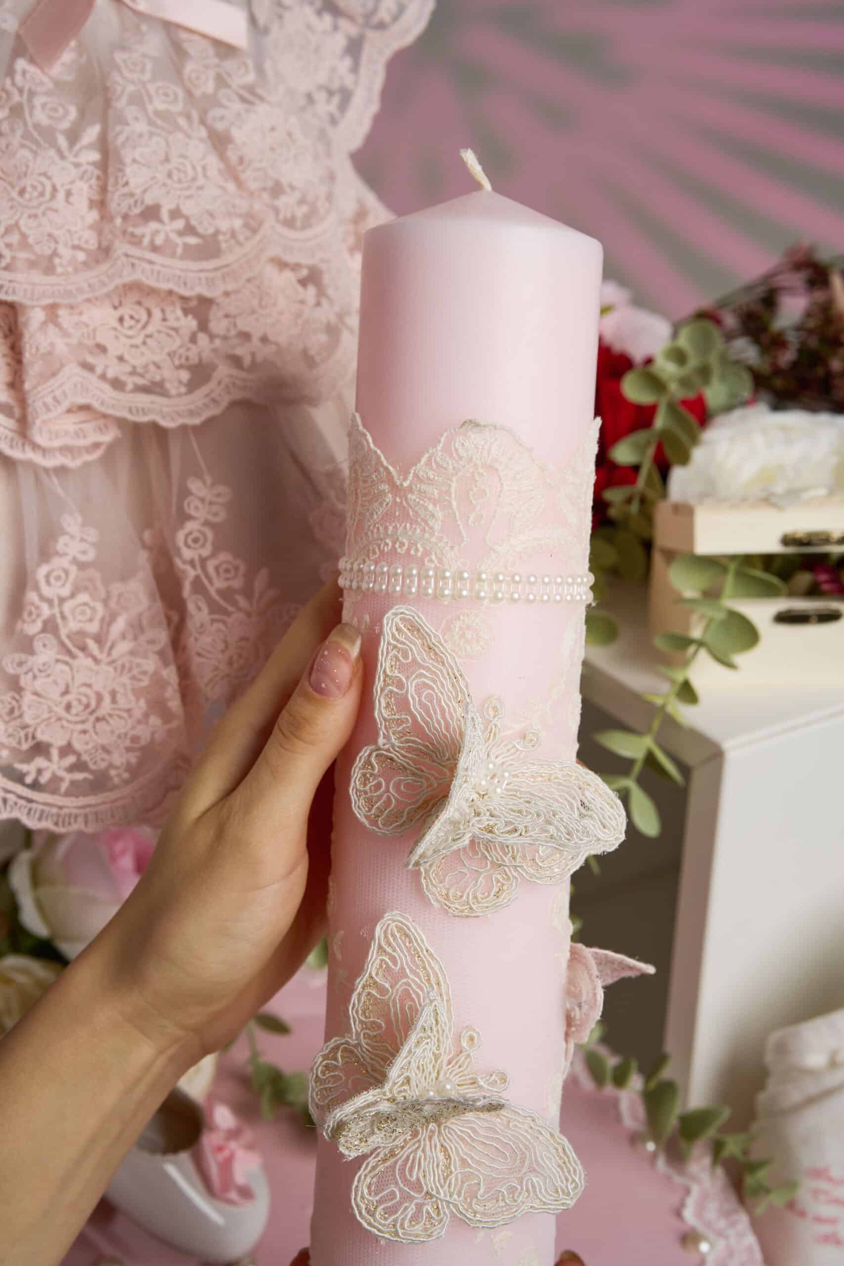 Set complet botez (trusou) - Claire - roz - mânecă scurtă 3 Set complet botez (trusou) - Claire - roz - mânecă scurtă - imagine 3