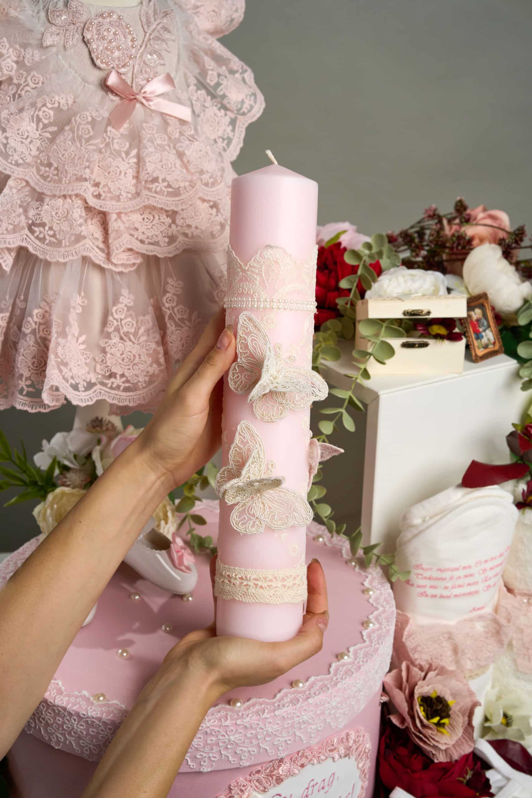 Set complet botez (trusou) - Claire - roz - mânecă scurtă 2 Set complet botez (trusou) - Claire - roz - mânecă scurtă - imagine 2