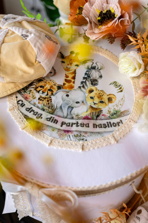 Set complet botez (trusou) - tematică Safari - Girafă - mânecă lungă - imagine 14
