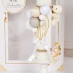 Lumânare botez A21 - Ursuleț cu baloane pe Catifea - Ivoire