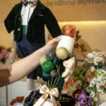 Lumânare botez A21 - Ursuleț cu baloane pe Catifea - Verde