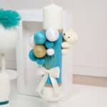 Lumânare botez A21 - Ursuleț cu baloane pe Catifea - Turcoaz