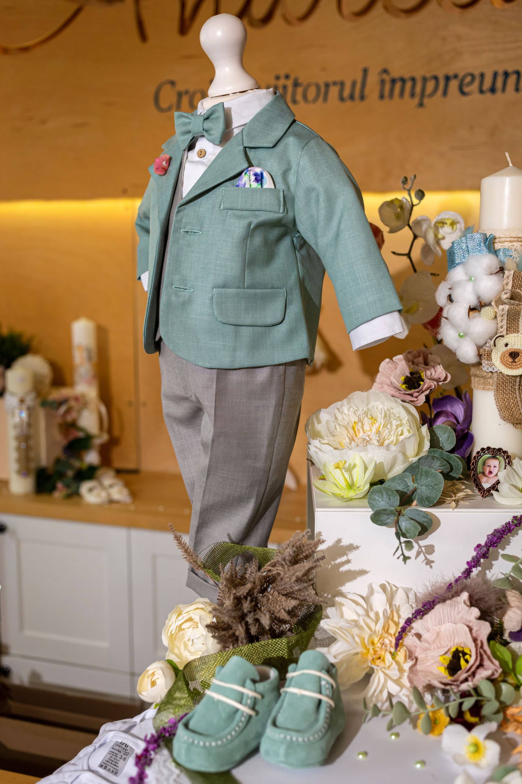 Set complet botez (trusou) - Sebastian - verde mentă 8 Set complet botez (trusou) - Sebastian - verde mentă - imagine 8