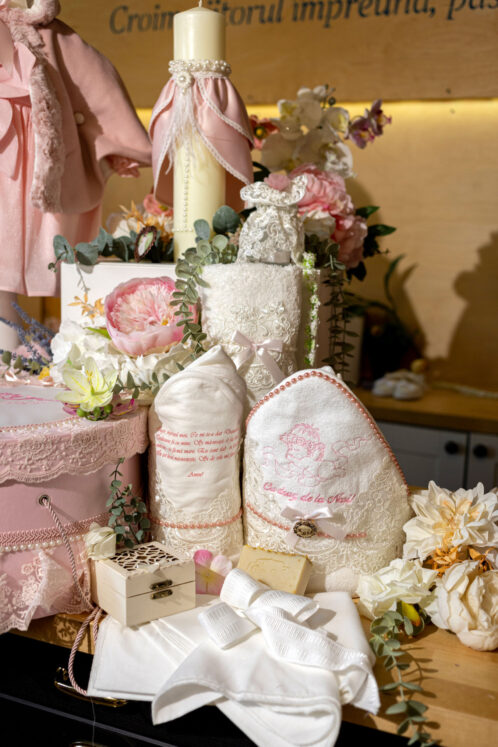Set complet botez (trusou) - Fleur cu Capă - roz - imagine 12