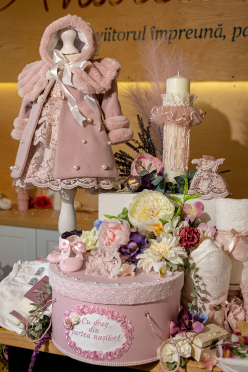 Set complet botez (trusou) - Anne + Claire - roz - imagine 10