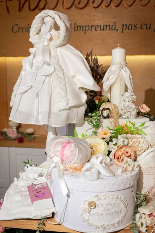 Set complet botez (trusou) - Fleur - ivoire - imagine 2