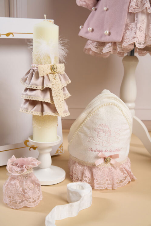 Set Claire roz + Palton Anne roz vintage + Trusou + Lumânare - imagine 6