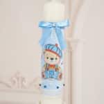 Lumânare botez A24 - Ursuleț Broderie - Bleu