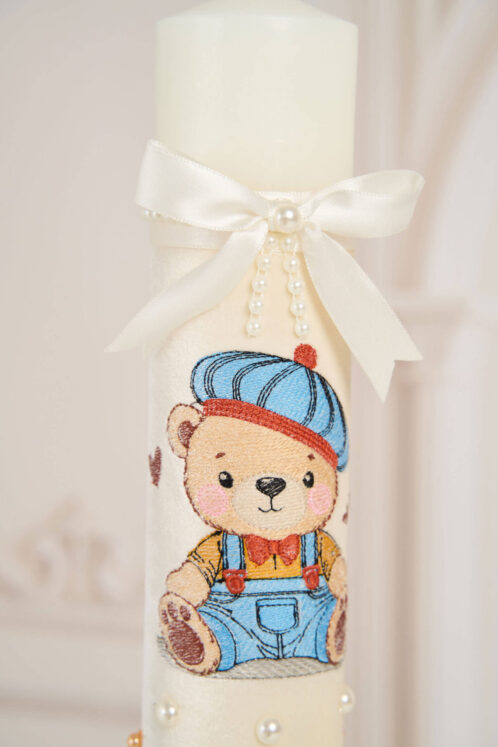 Lumânare botez A24 - Ursuleț Broderie - Ivoire - imagine 3