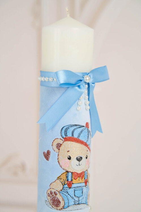 Lumânare botez A24 - Ursuleț Broderie - Bleu - imagine 2