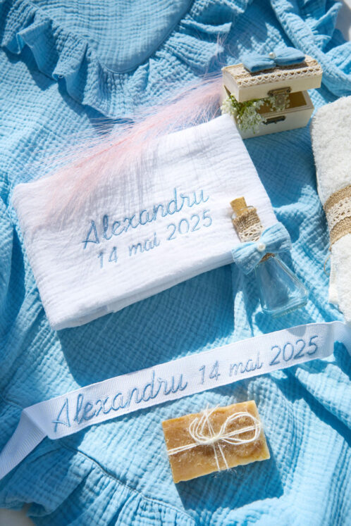 Trusou Muselină botez - bleu - imagine 3