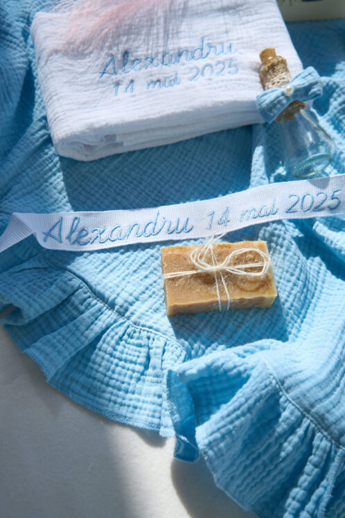 Trusou Muselină botez - bleu - imagine 2
