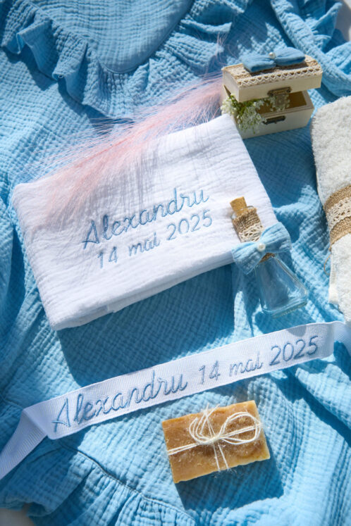 Trusou Muselină botez - bleu - imagine 6