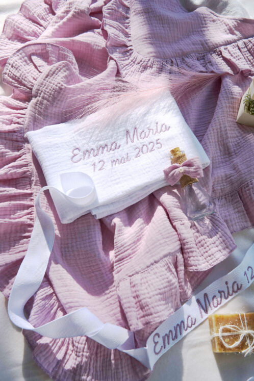 Trusou Muselină botez - roz vintage - imagine 2