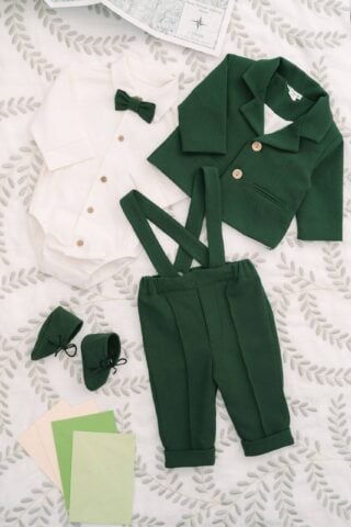 Costum De Botez Baieti Gruia Verde Stofa Primavara